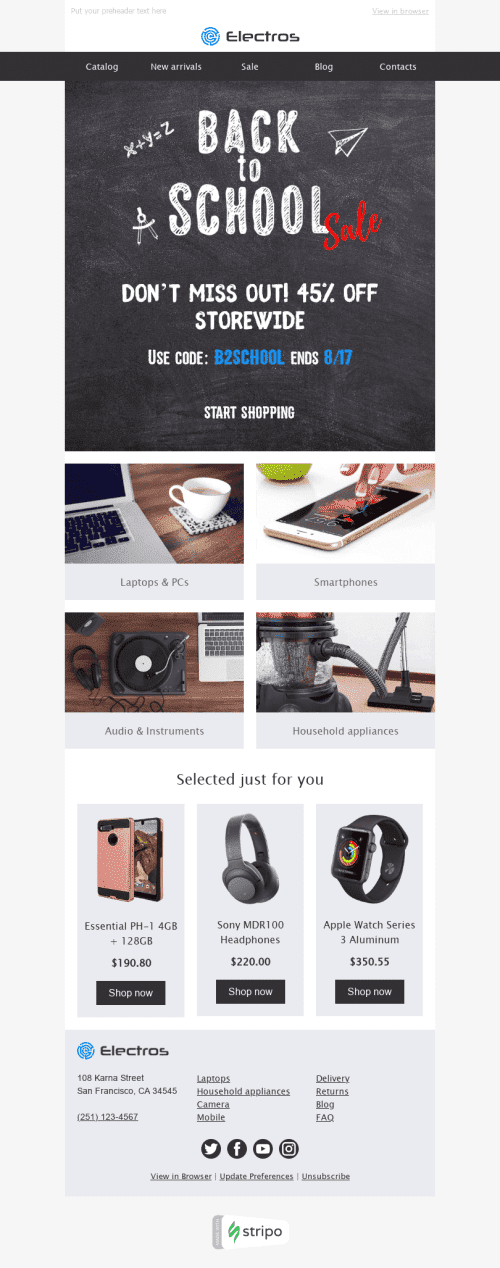 Back to School Email Template "Trending Items" for Gadgets industry mobile view