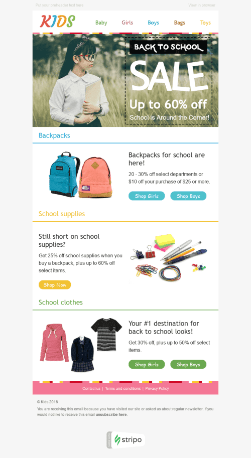 Back to School Email Template "Sale Time" for Kids Goods industry mobile view