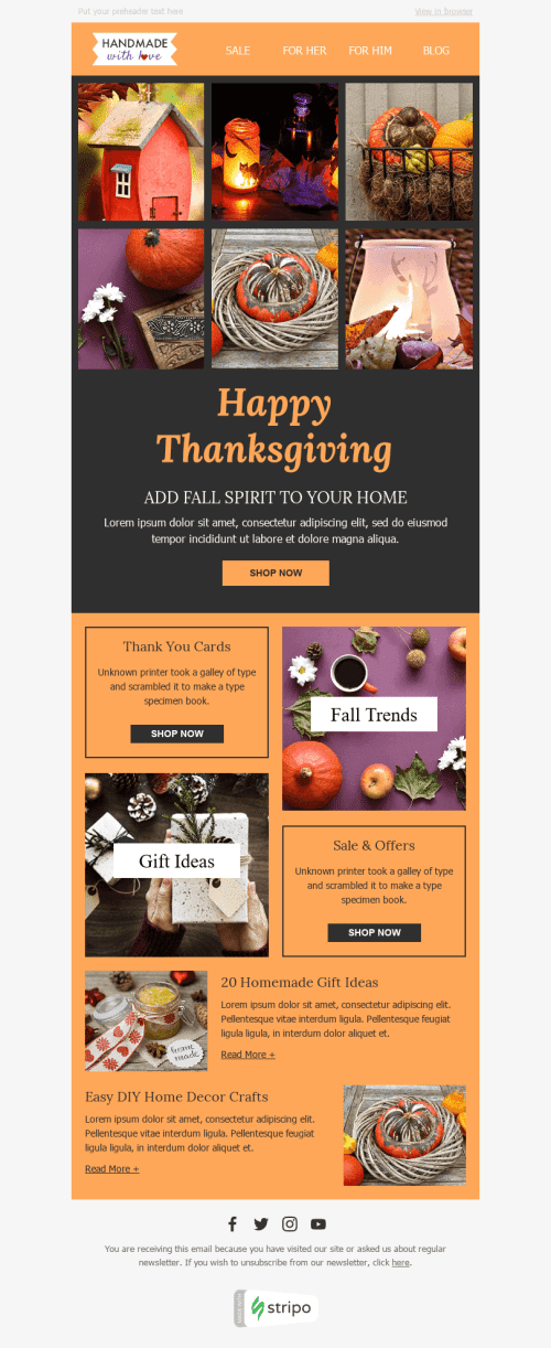 Plantilla de correo electrónico "Espíritu de otoño" de Día de Acción de Gracias para la industria de Libros y regalos y papeleríaVista de escritorio