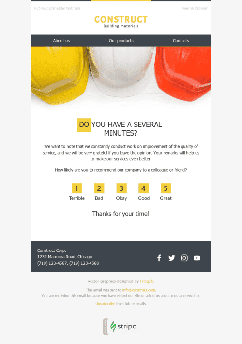 Survey & Feedback Email Template "Quick Question" for Construction industrydesktop view