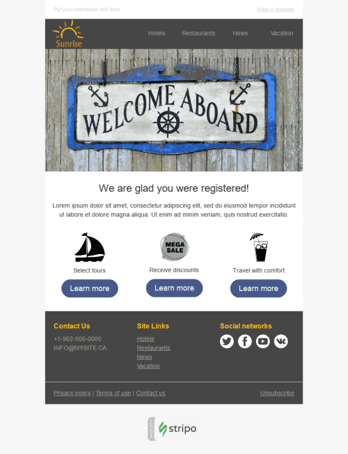 Welcome Email Template "Travel with Us" for Tourism industry mobile view