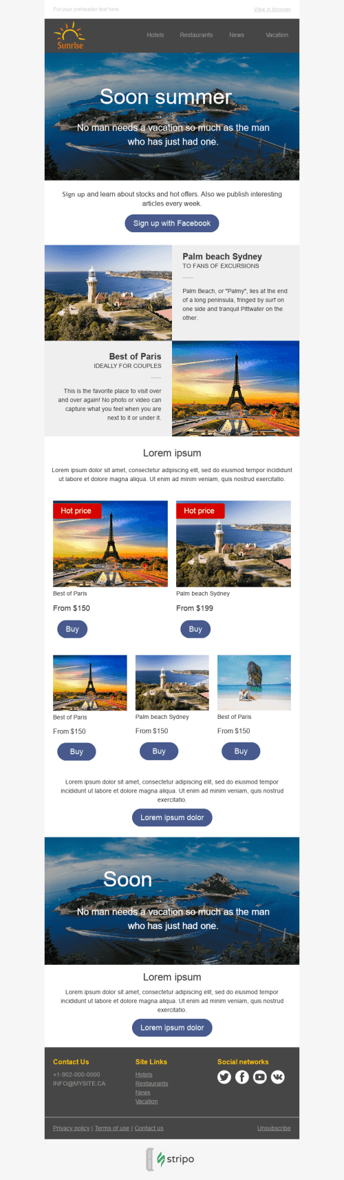 Promo Email Template "Summer Holiday" for Tourism industry mobile view