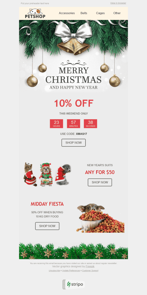 Christmas Email Template "Holiday Spirit" for Pets industry mobile view