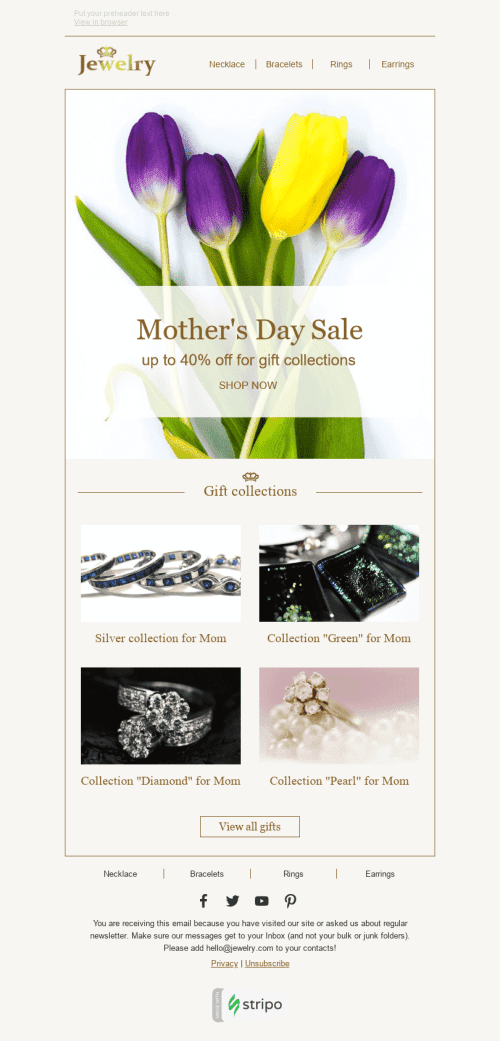 Mother’s Day Email Template "Beautiful Bouquet" for Jewelry industry mobile view