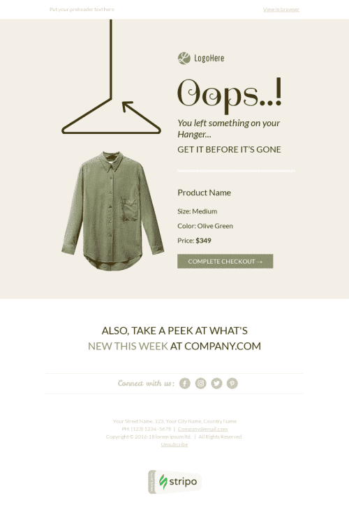 Stripo Fashion Trigger newsletter Abandoned Cart Stylish Clothes email web