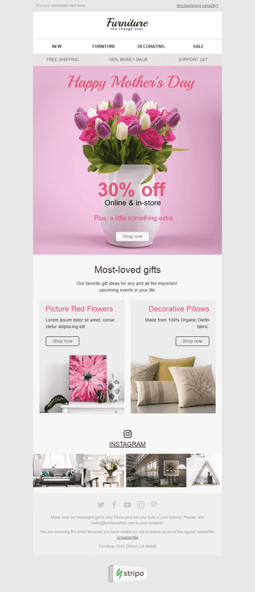 Mother’s Day Email Template "Favourite Gifts" for Furniture, Interior & DIY industry mobile view