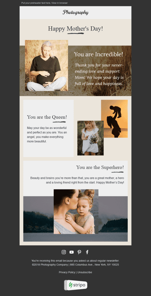 Mother’s Day Email Template "Happiness" for Photography industry mobile view