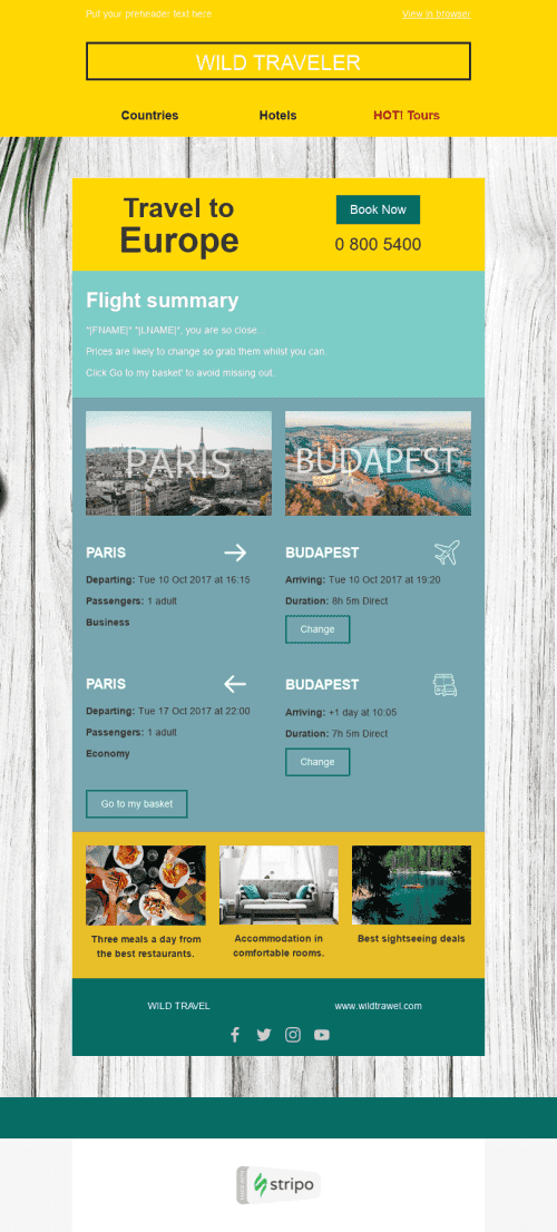 Order Email Template «Perfect Weekend» for Tourism industry mobile view