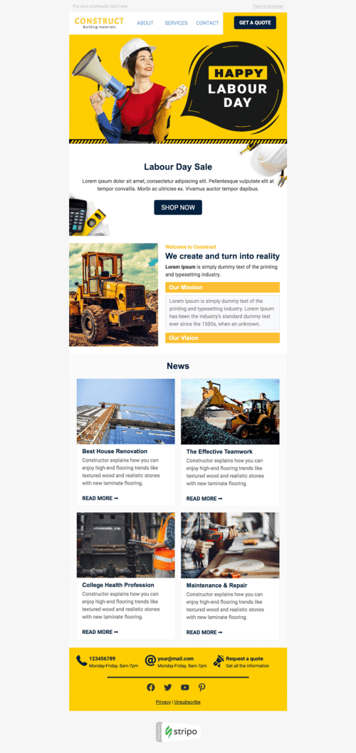 Labor Day Email Template «Building the future» for Construction industry mobile view