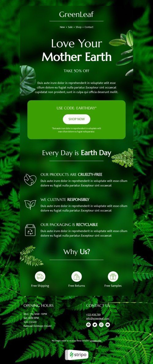Earth Day email template "Love your ​Mother Earth" for business industry mobile view