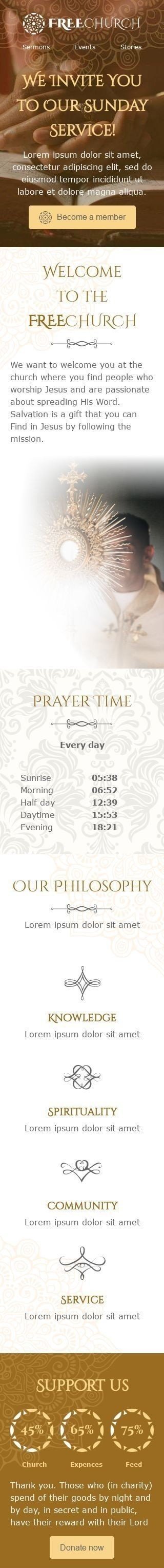 Promo Email Template «Sunday Service» for Church industry mobile view