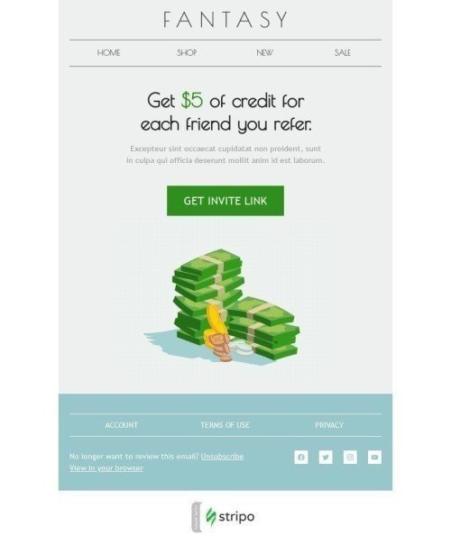 Referral Email Template “Get a 5 dollar credit” for Fashion industry mobile view