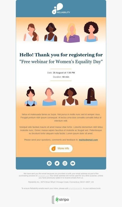 Women's Equality Day Email Template "Thanks for registration" for Webinars industry mobile view