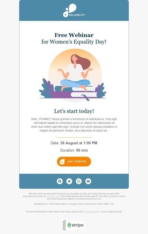 Women's Equality Day Email Template "Reminder for an hour" for Webinars industry mobile view