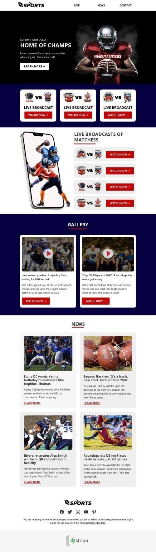 Super Bowl Email Template "Broadcast week" for Sports industry mobile view
