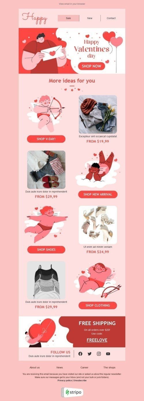 Valentine’s Day Email Template "Huge Valentine" for Fashion industry mobile view