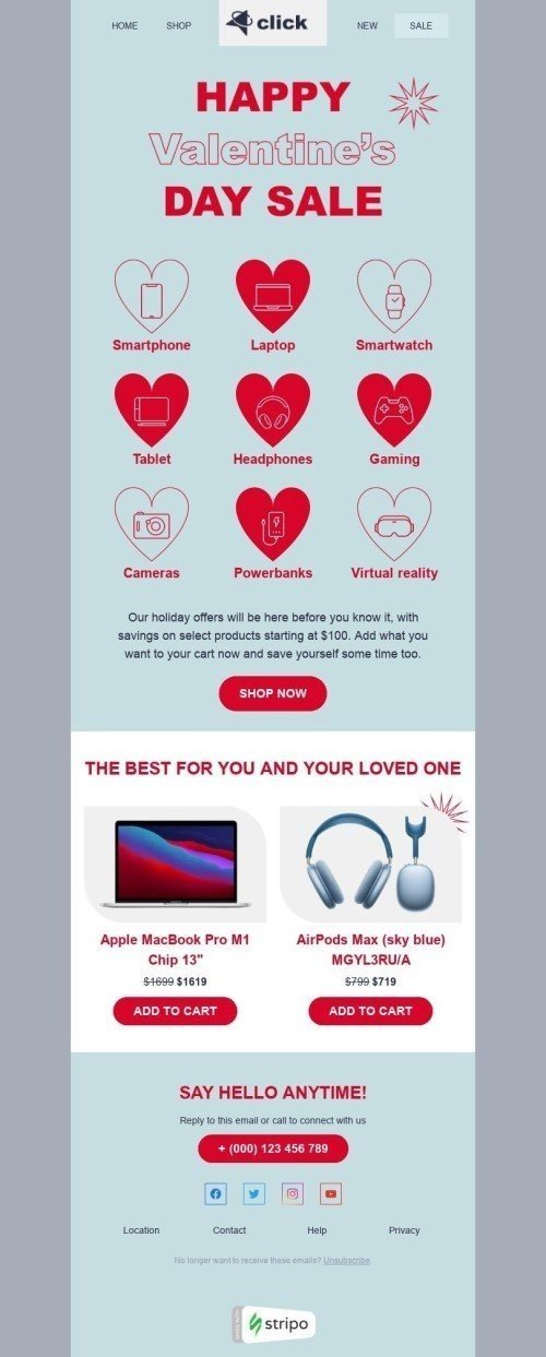 Valentine’s Day Email Template "Loving hearts" for Gadgets industry mobile view