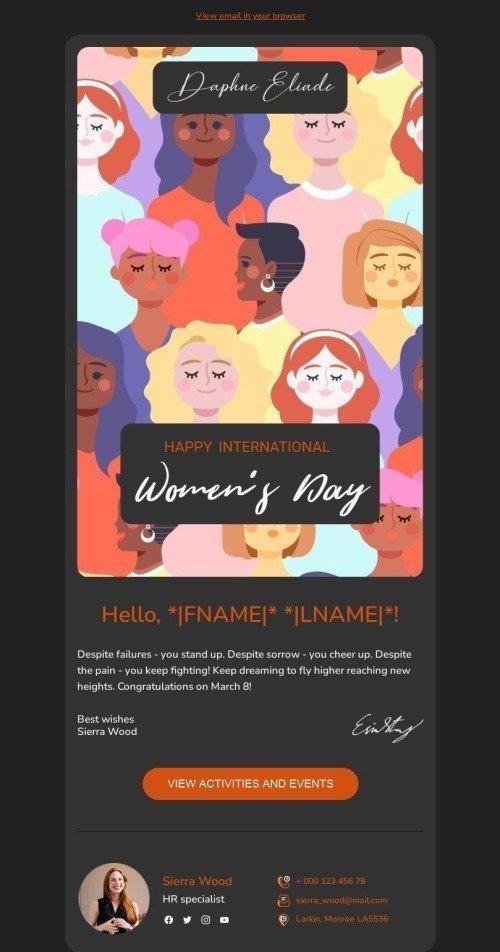 Women's Day Email Template "Congratulations on March 8" for Human Resources industry mobile view