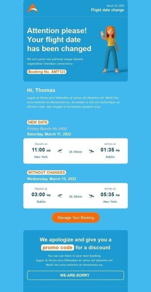 Flight Date Change Email Template By Anastasiia Babintseva Stripo email