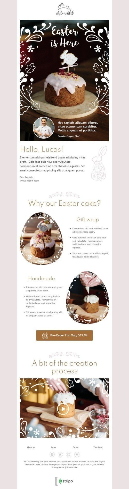 Easter Email Template "Easter Cake" for Restaurants industry mobile view