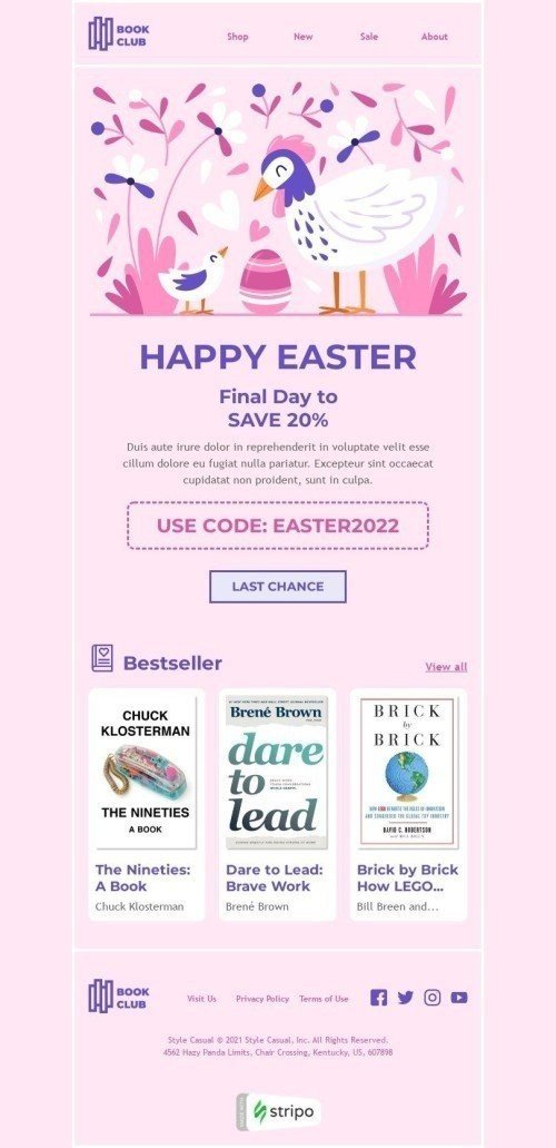 Easter Email Template "Book Club" for Books & Presents & Stationery industry mobile view