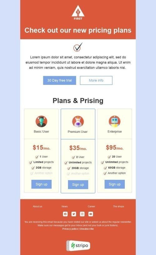 Price List Email Template "New pricing plans" for Software & Technology industry mobile view