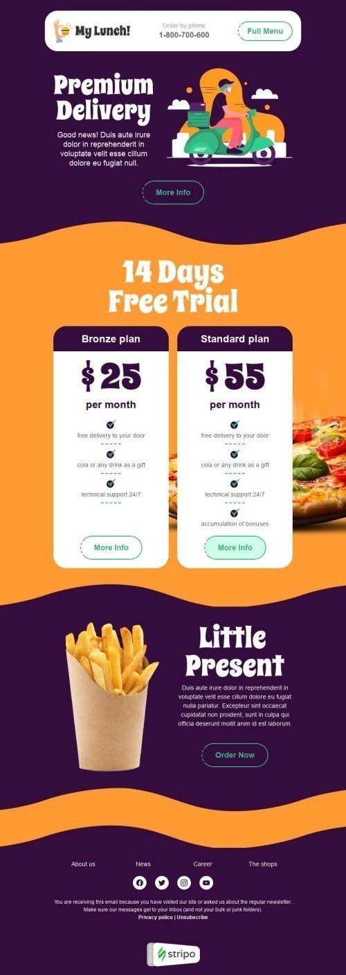 Price List Email Template "Premium delivery" for Food industry mobile view