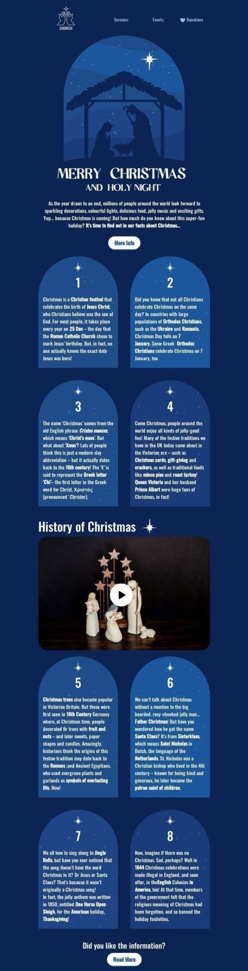 Promo Email Template "History of Christmas" for Church industry mobile view
