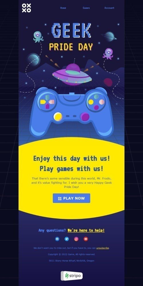 Geek Pride Day Email Template "Play games with us" for Hobbies industry mobile view