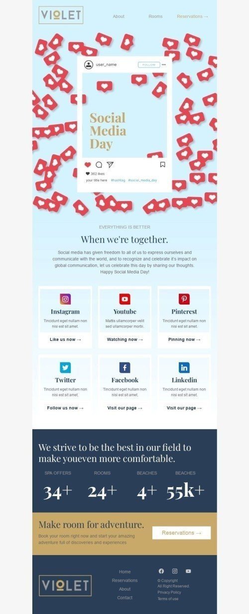 Social Media Day Email Template "When we're together" for Hotels industry mobile view