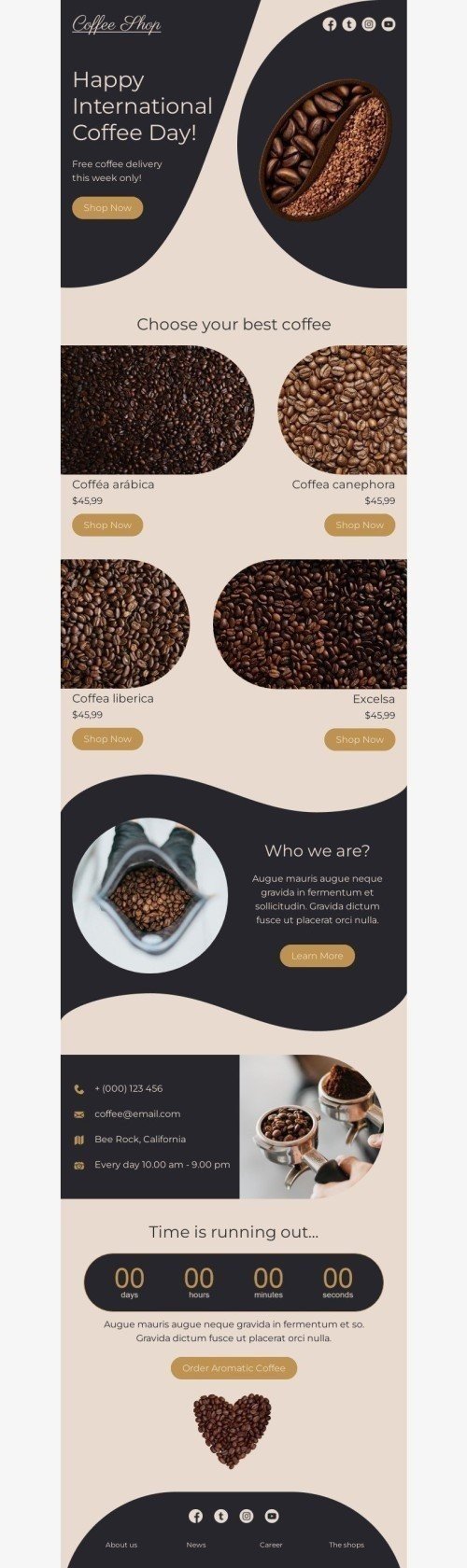 International Coffee Day Email Template "Choose your best coffee" for Beverages industry mobile view