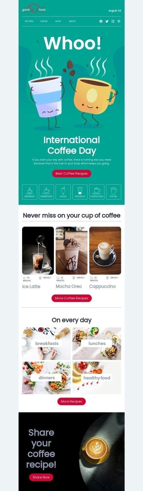 Best coffee recipes Email Template by Anastasiia Babintseva — Stripo.email