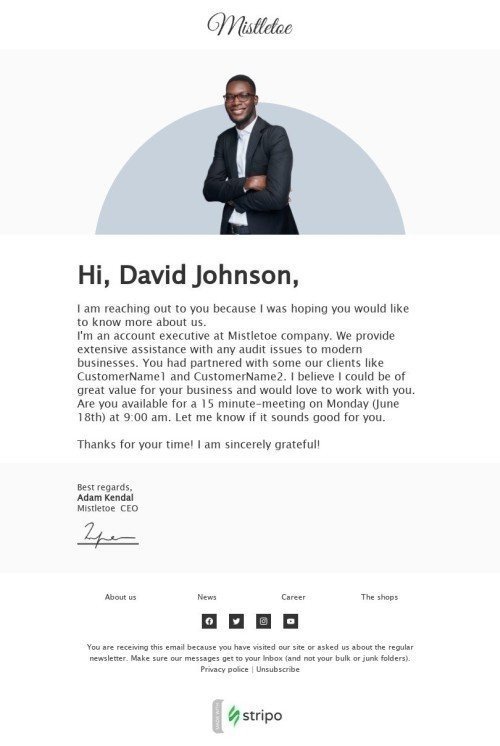 Personal Note Email Template "Thanks for your time" for Fashion industrydesktop view