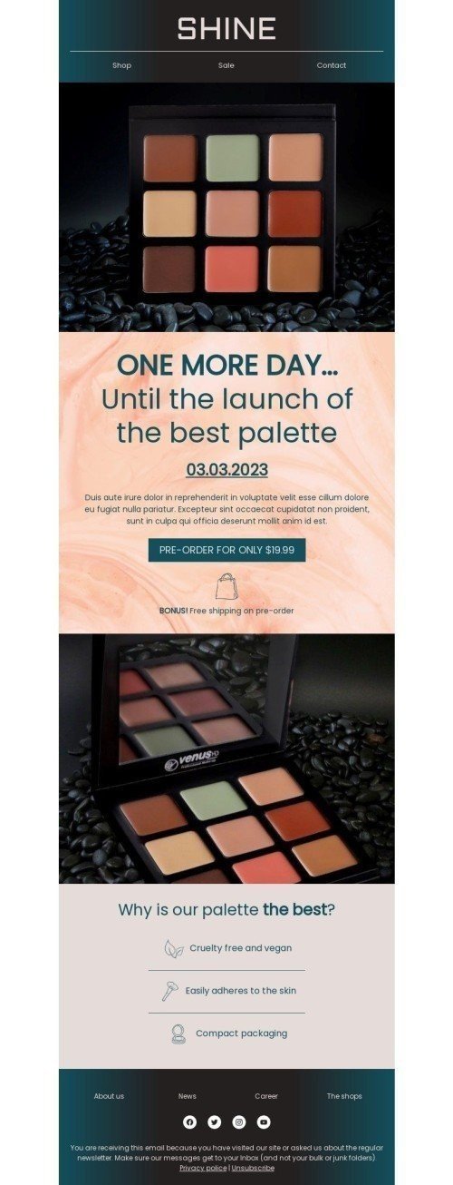 Product Launch Announcement Email Template "One more day" for Beauty & Personal Care industry mobile view