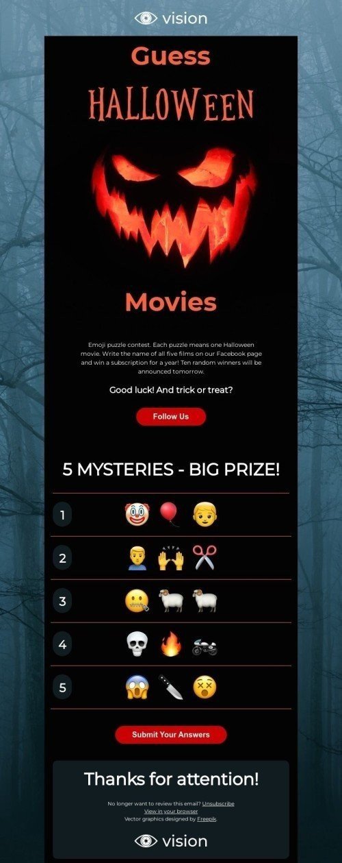 Halloween Email Template "Guess Halloween movies" for Movies industrydesktop view