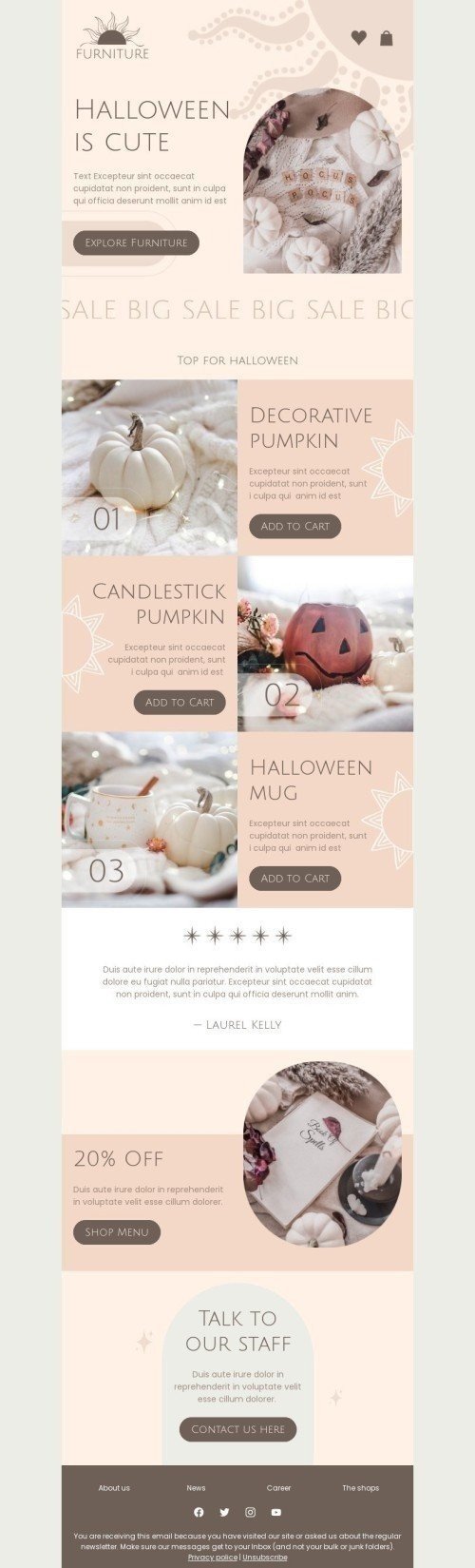 Halloween E-Mail-Vorlage «Halloween ist süß» für Möbel, Innenausstattung & DIY-BrancheDesktop-Ansicht