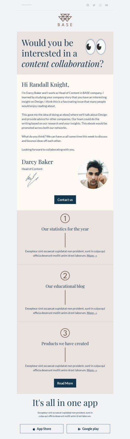 Outreach email template "Сontent collaboration" for fashion industry mobile view