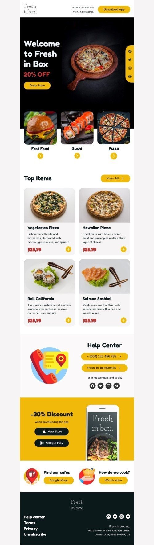 Promo email template "Promotion of food" for food industry mobile view