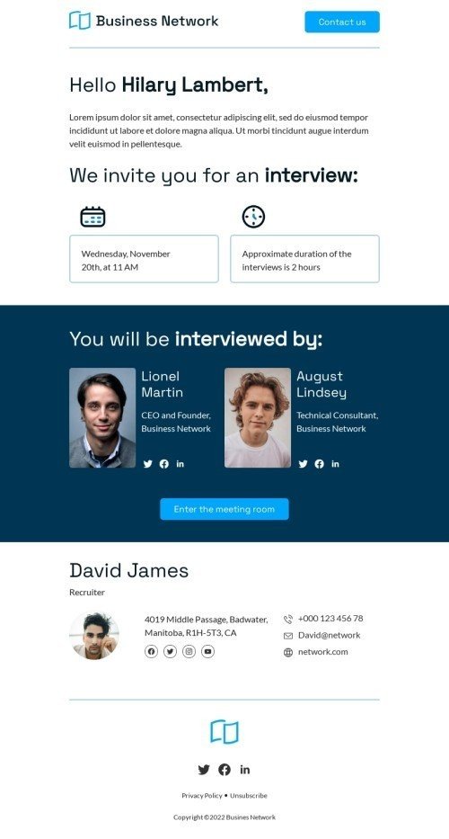 We invite you for an interview Email Template by full_name — Stripo.email