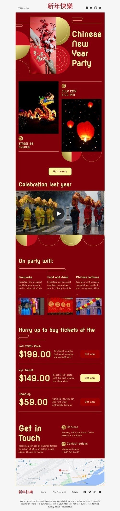 Chinese New Year email template "Chinese New Year party" for hobbies industry mobile view