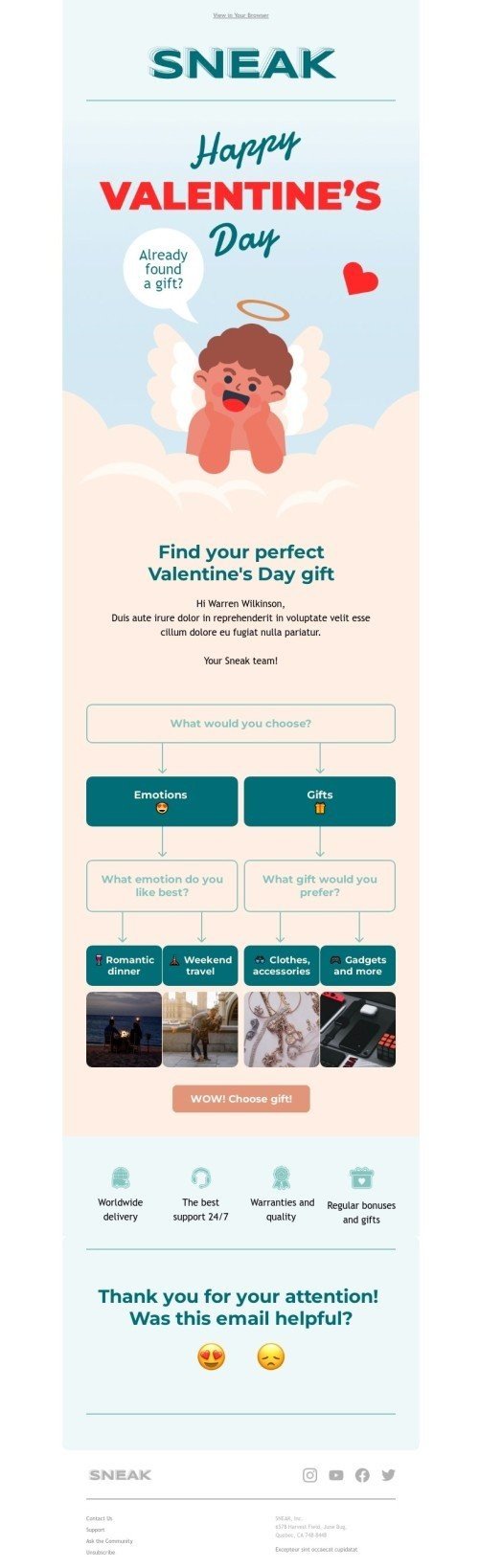 Valentine’s Day email template «Perfect Valentine's Day gift» for fashion industry mobile view