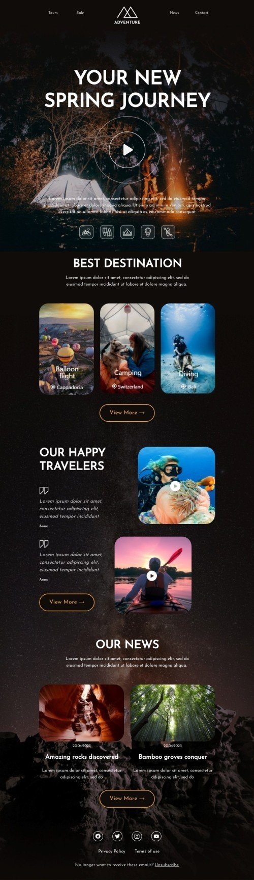Spring email template "Spring journey" for travel industry mobile view