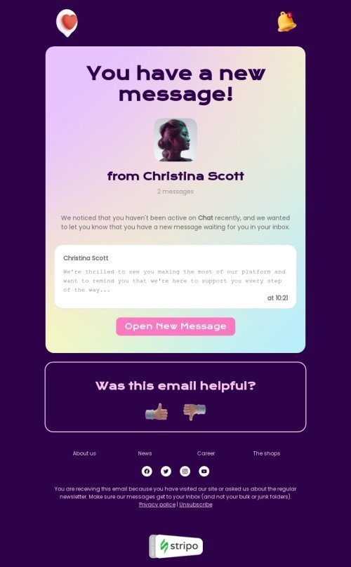 SaaS email template "You have a new message" for software & technology industrydesktop view