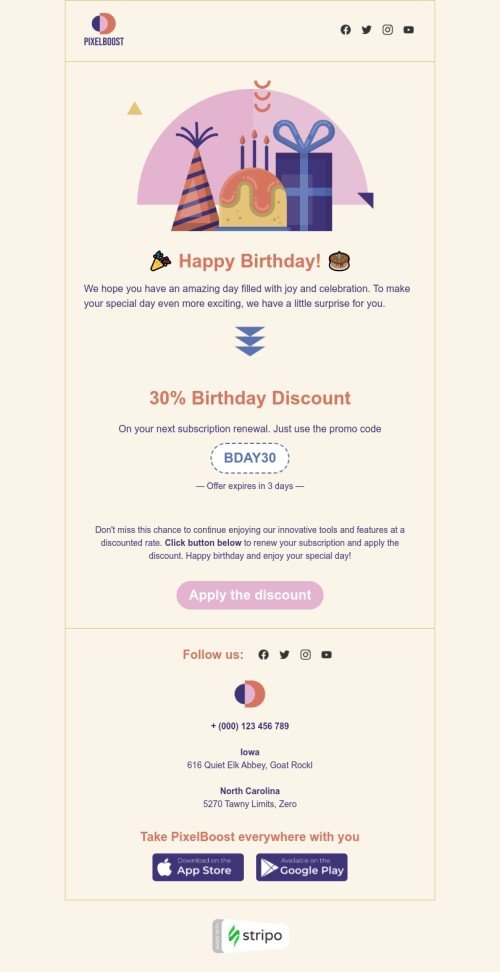 Modelo de e-mail de «Aproveite seu dia especial» de Aniversário para a indústria de DesignVisualização de desktop