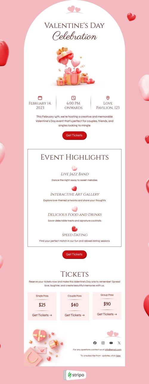 Valentine’s Day email template "Love pavilion" for hobbies industry mobile view