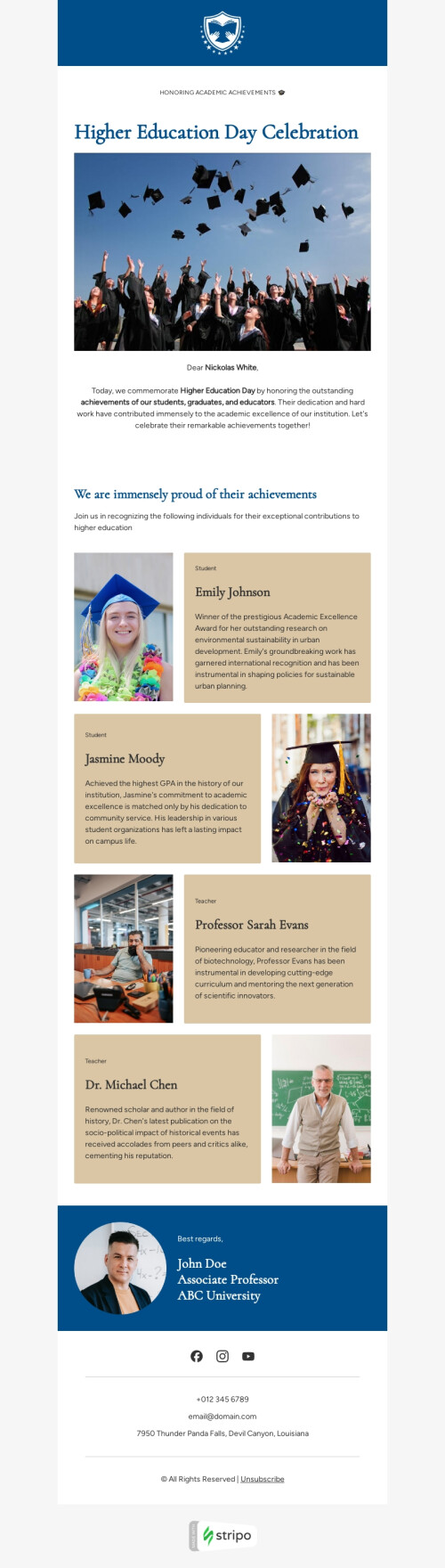 Honoring Academic Achievements Email Template by :full name Stripo email Honoring Academic Achievements Email Template by :full name Stripo email