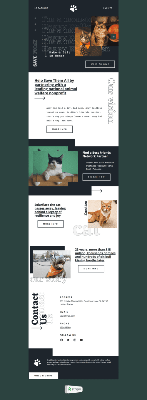 Halloween Email Template "Help From Outside" for Pets industry mobile view