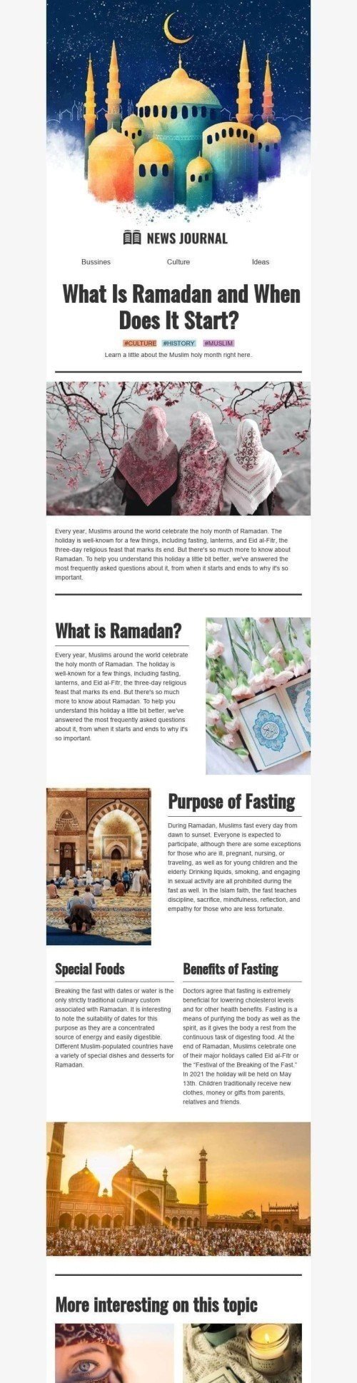 Ramadan Email Template «What is Ramadan» for Publications & Blogging industry mobile view