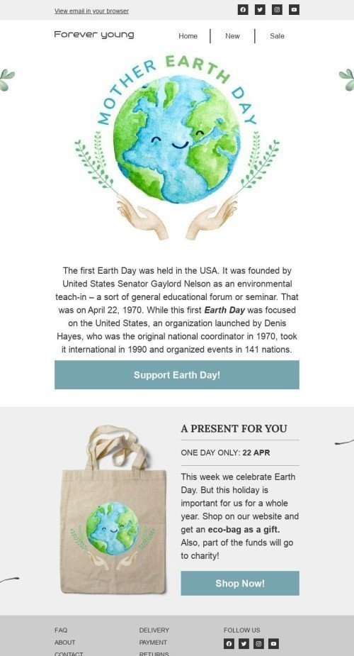 Earth Day Email Template «Present for you» for Fashion industry mobile view