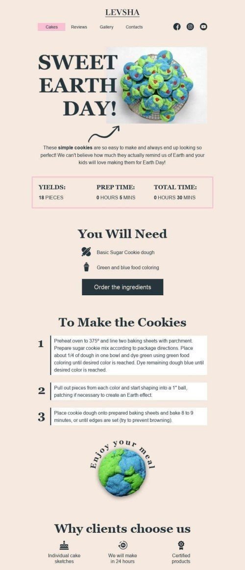Earth Day Email Template «Make cookies» for Food industry mobile view